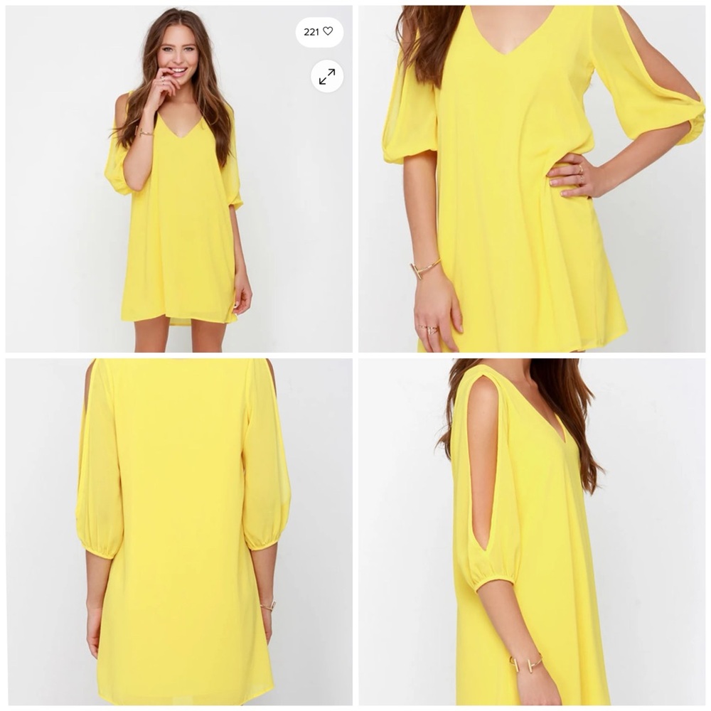 Shifting Dears Yellow Long Sleeve V neck Dress XS